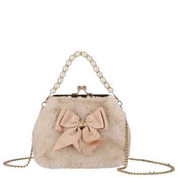 Girls Beige Faux Fur Handbag