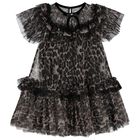 Girls Black & Beige Leopard Tulle Dress, 1, hi-res