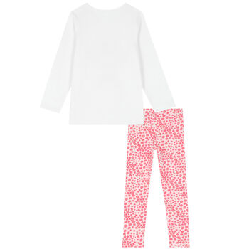 Girls White & Pink Graphic Leggings Set