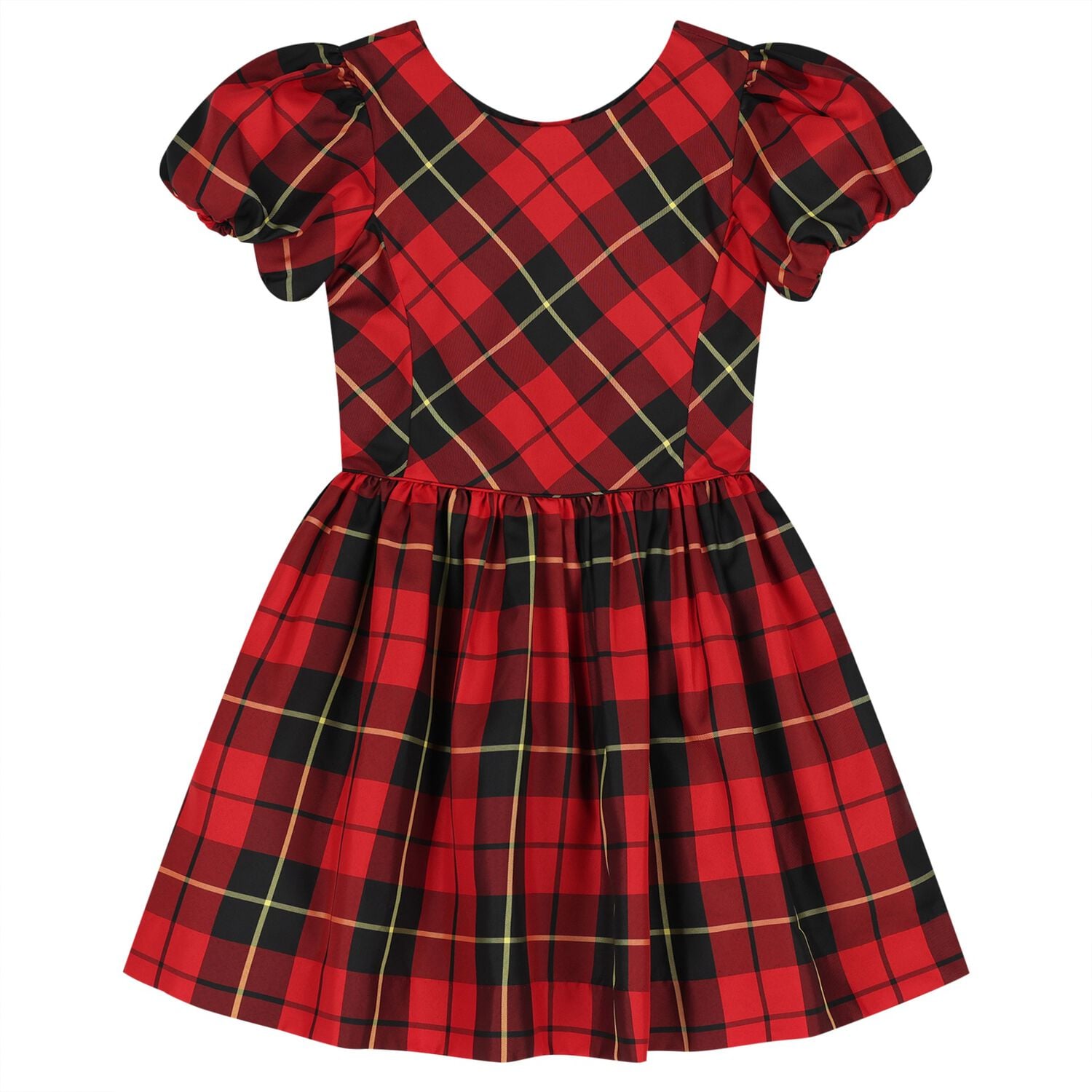 Girls Red & Black Tartan Taffeta Dress, 1, hi-res