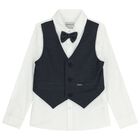 Boys Navy Blue & White Trousers Set, 1, hi-res