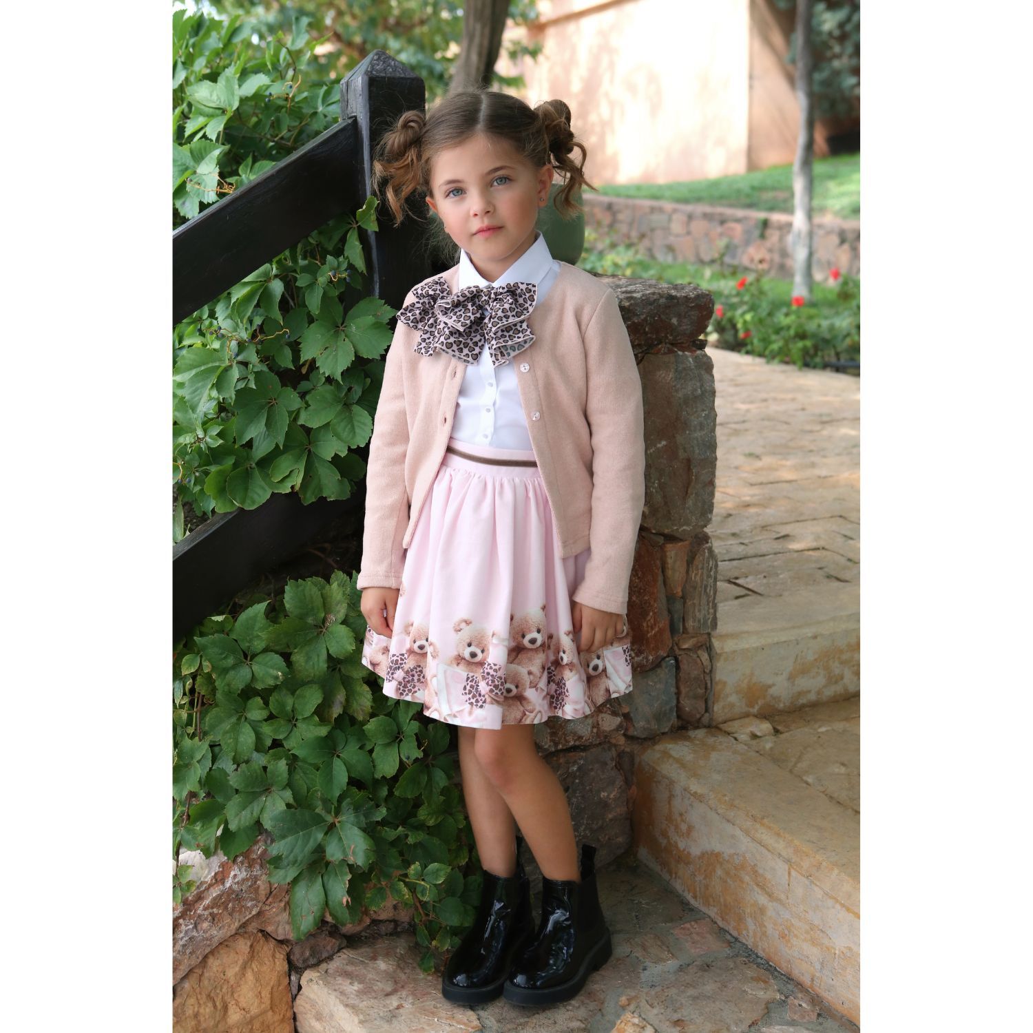 Girls White & Pink Teddy Bear Skirt Set, 1, hi-res image number null