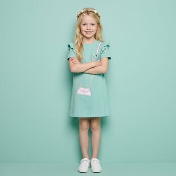 Girls Green Bag Logo Dress 