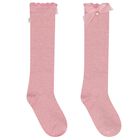 Girls Pink Bow Knitted Socks, 3, hi-res