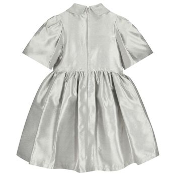 Girls Metallic Silver Glittery Bows Dress