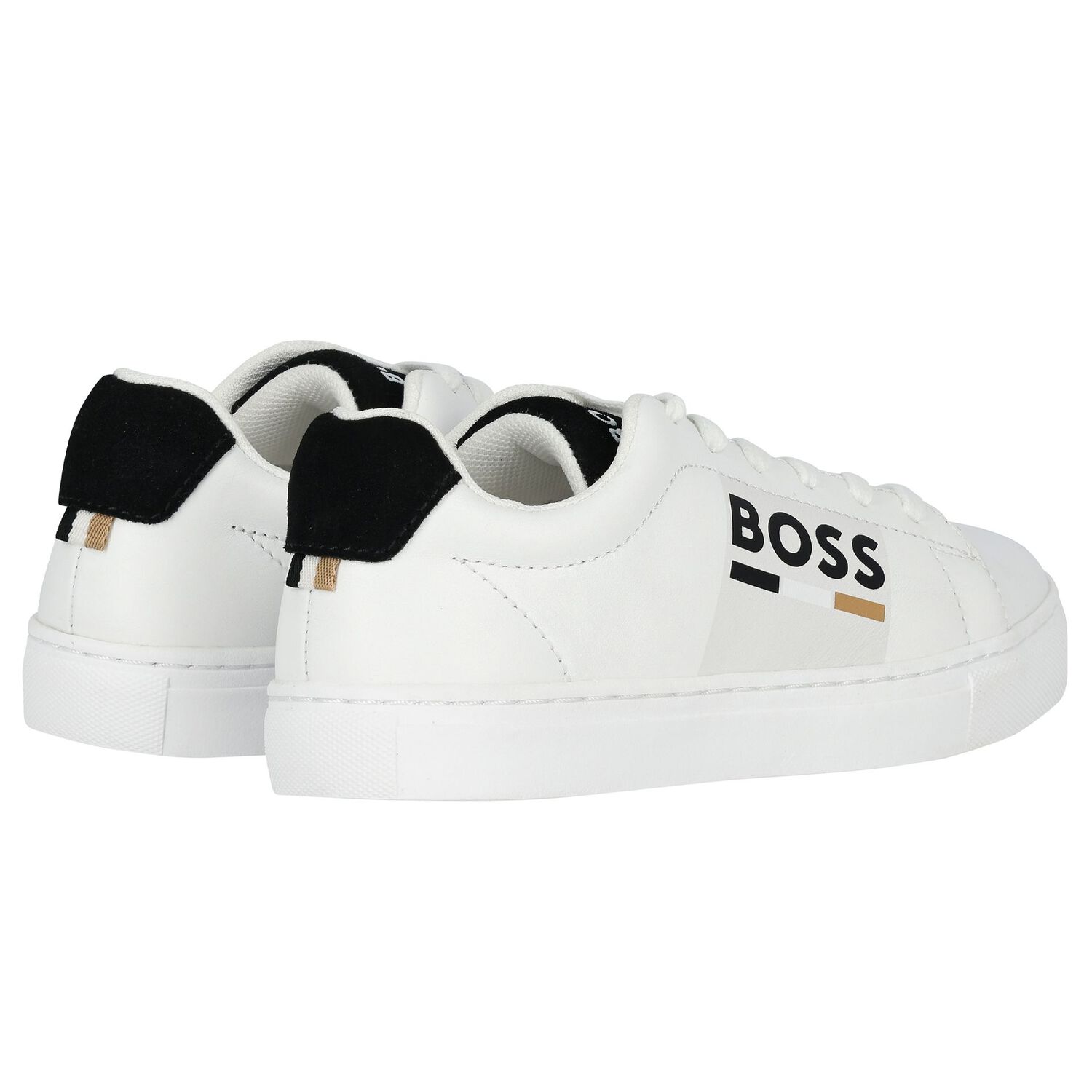 Boys White Logo Trainers, 1, hi-res