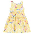 Girls Yellow Ruffled Floral Dress, 1, hi-res