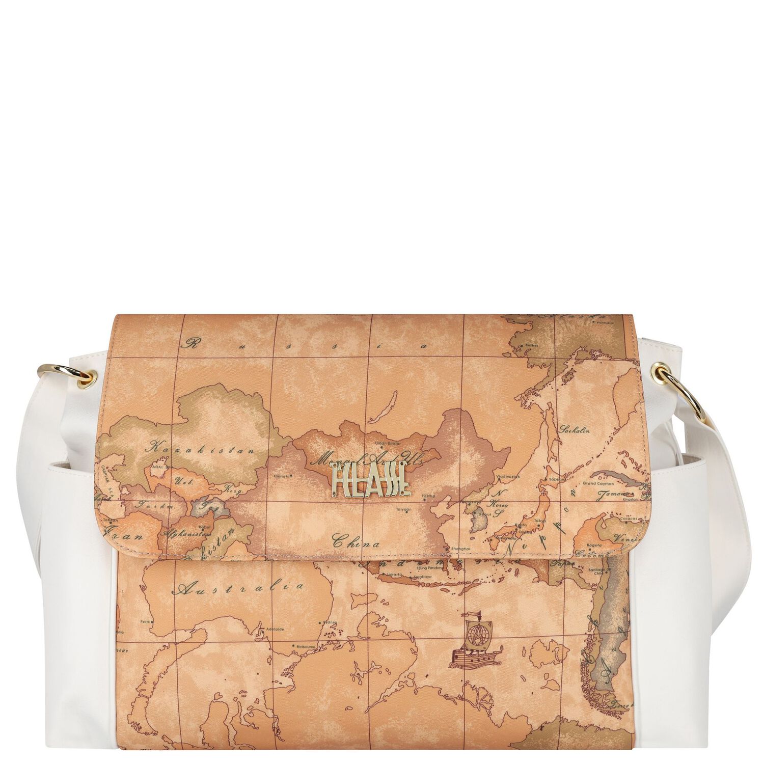 Beige & White Geo Map Baby Changing Bag, 2, hi-res