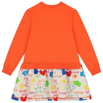 Girls Orange & Grey Star Dress