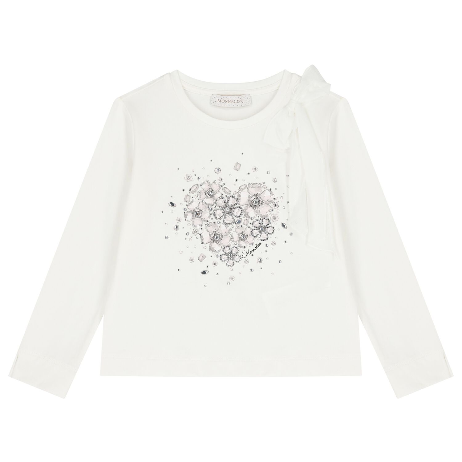 Girls White Embellished Floral Long Sleeve Top, 1, hi-res