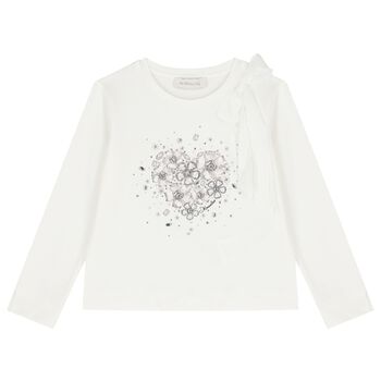 Girls White Embellished Floral Long Sleeve Top