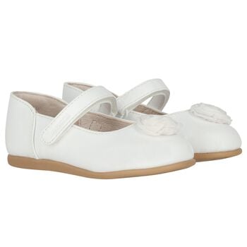 Younger Girls White Flower Shoes 