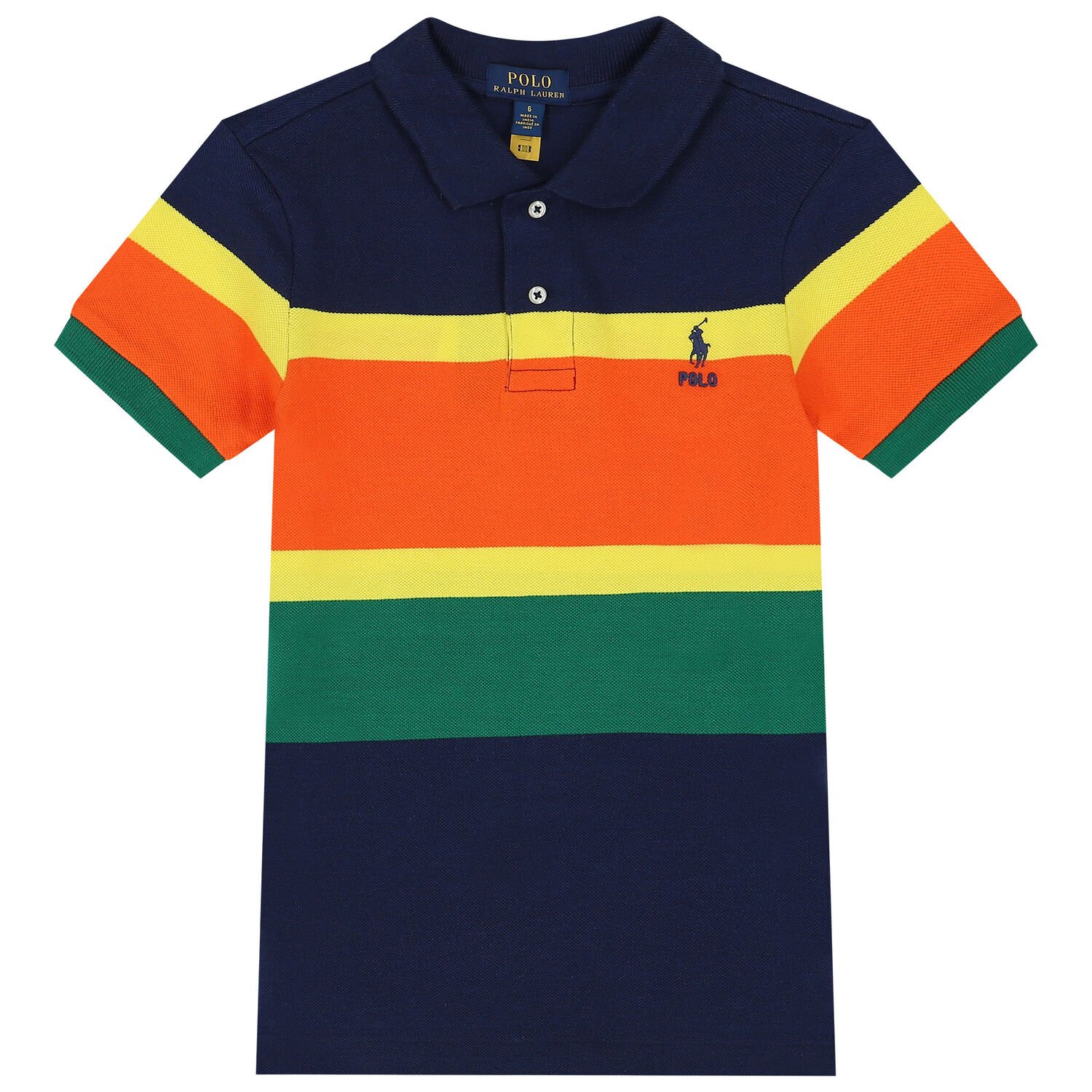 Ralph Lauren Boys Navy, Green Orange Logo Polo Shirt Junior