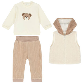 Ivory & Beige Faux Fur 3 Piece Tracksuit