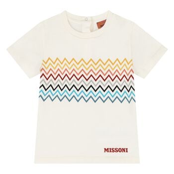 Younger Boys Ivory Zig Zag Logo T-Shirt