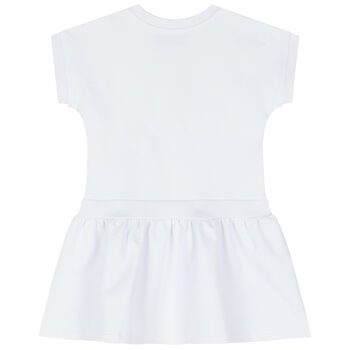 Younger Girls White Teddy Bear Logo Dress