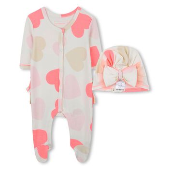 Baby Girls Ivory & Pink Heart Babygrow Gift Set