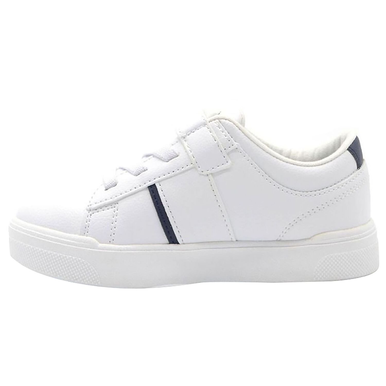 Boys White & Navy Blue Logo Trainers , 1, hi-res