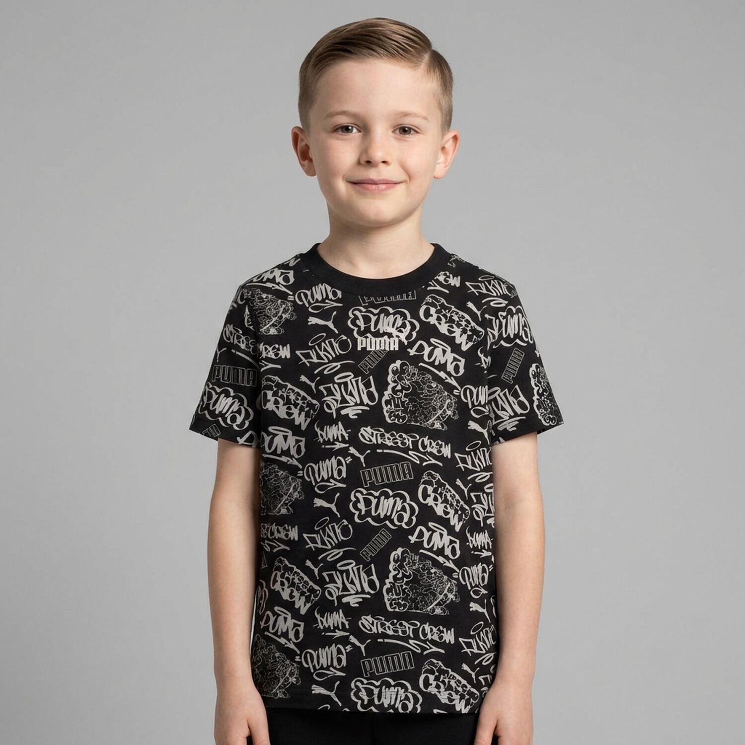 Boys Black Logo T-Shirt, 1, hi-res