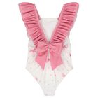 Girls White & Pink Bow Swimsuit, 1, hi-res