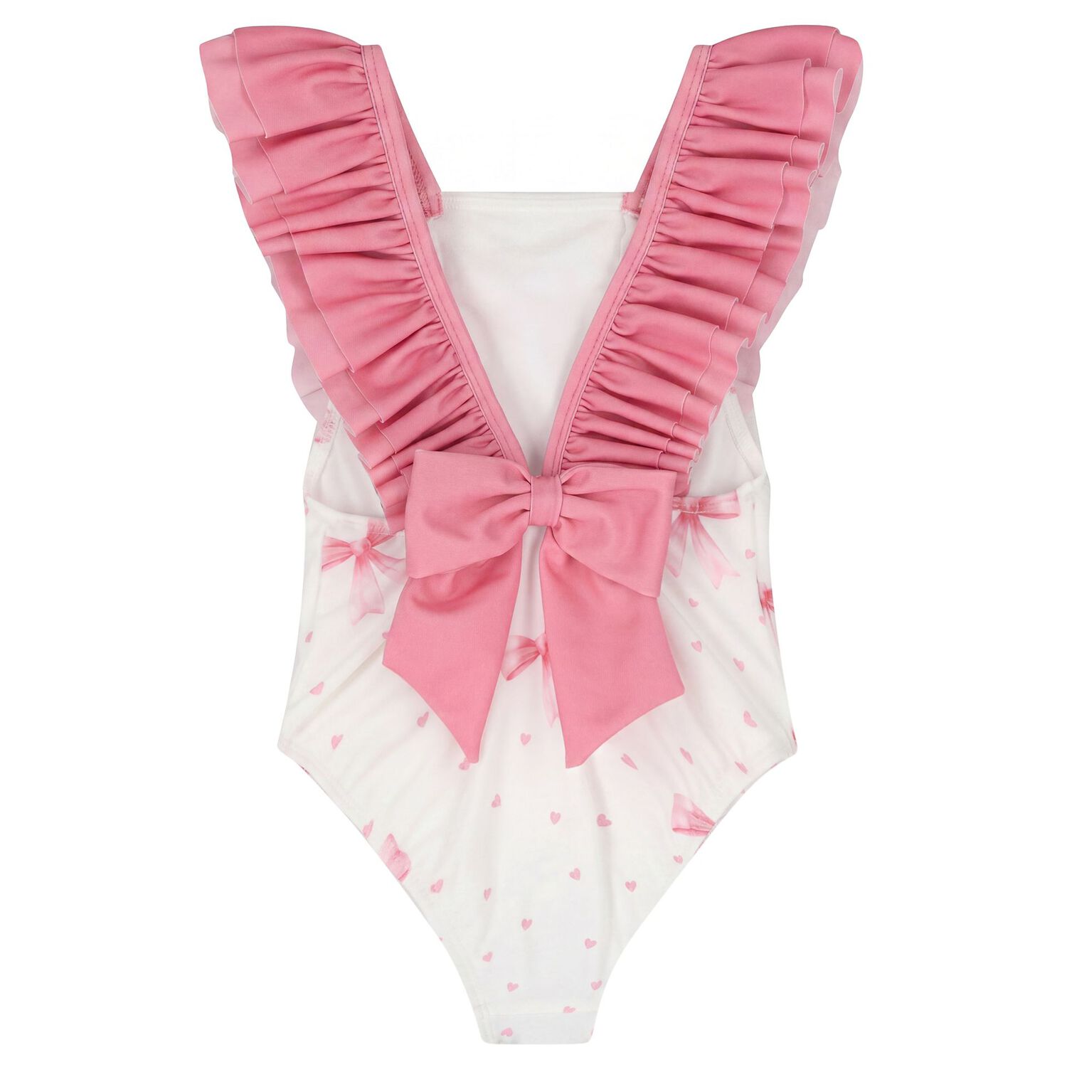 Girls White & Pink Bow Swimsuit, 1, hi-res