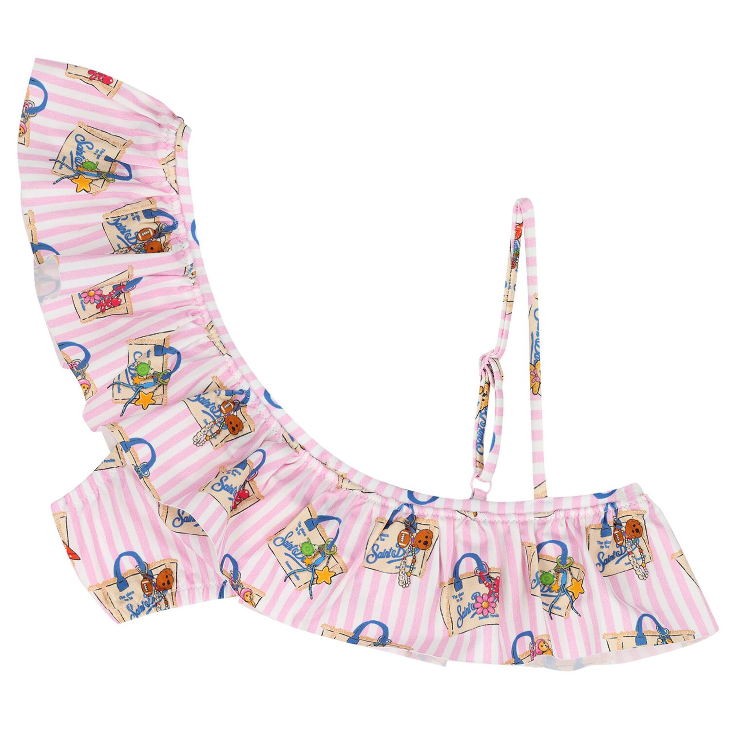 Girls White & Pink Ruffled Striped Bikini, 1, hi-res