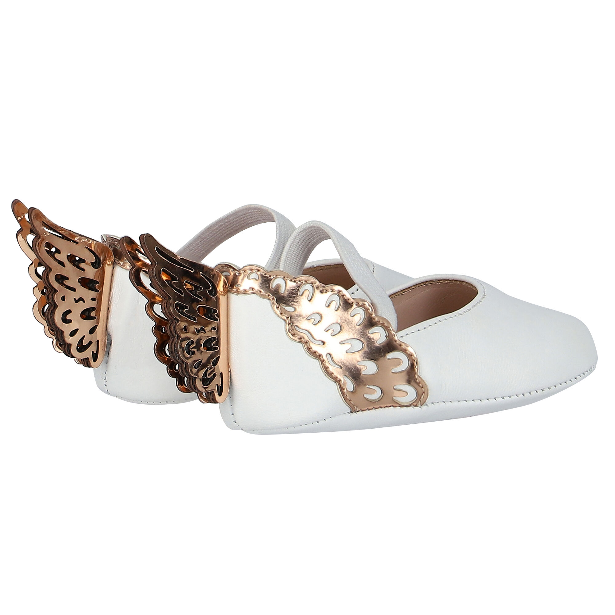 Sophia Webster Mini Baby Girls White Gold Pre Walker Shoes Junior Couture