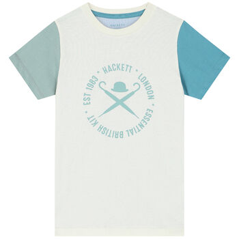Boys Ivory & Blue Logo T-Shirt
