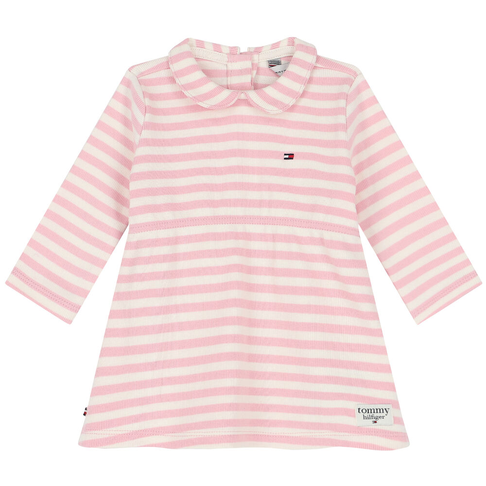 Tommy Hilfiger Baby Girls Pink & Ivory Logo Dress | Junior Couture USA