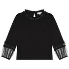 Girls Black Embellished Hayley Long Sleeve Top , 1, hi-res