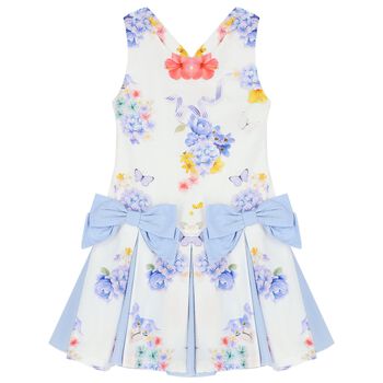 Girls White & Blue Floral Dress