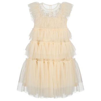 Girls Beige Sequin Tulle Dress