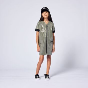 Girls Green & Black Sequin Dress