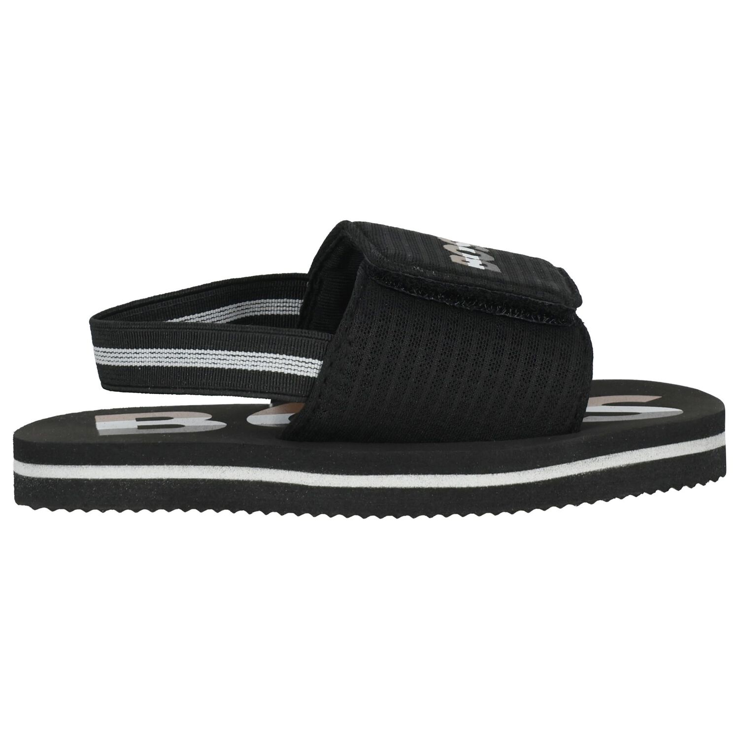 Boys Black Logo Sandals , 1, hi-res