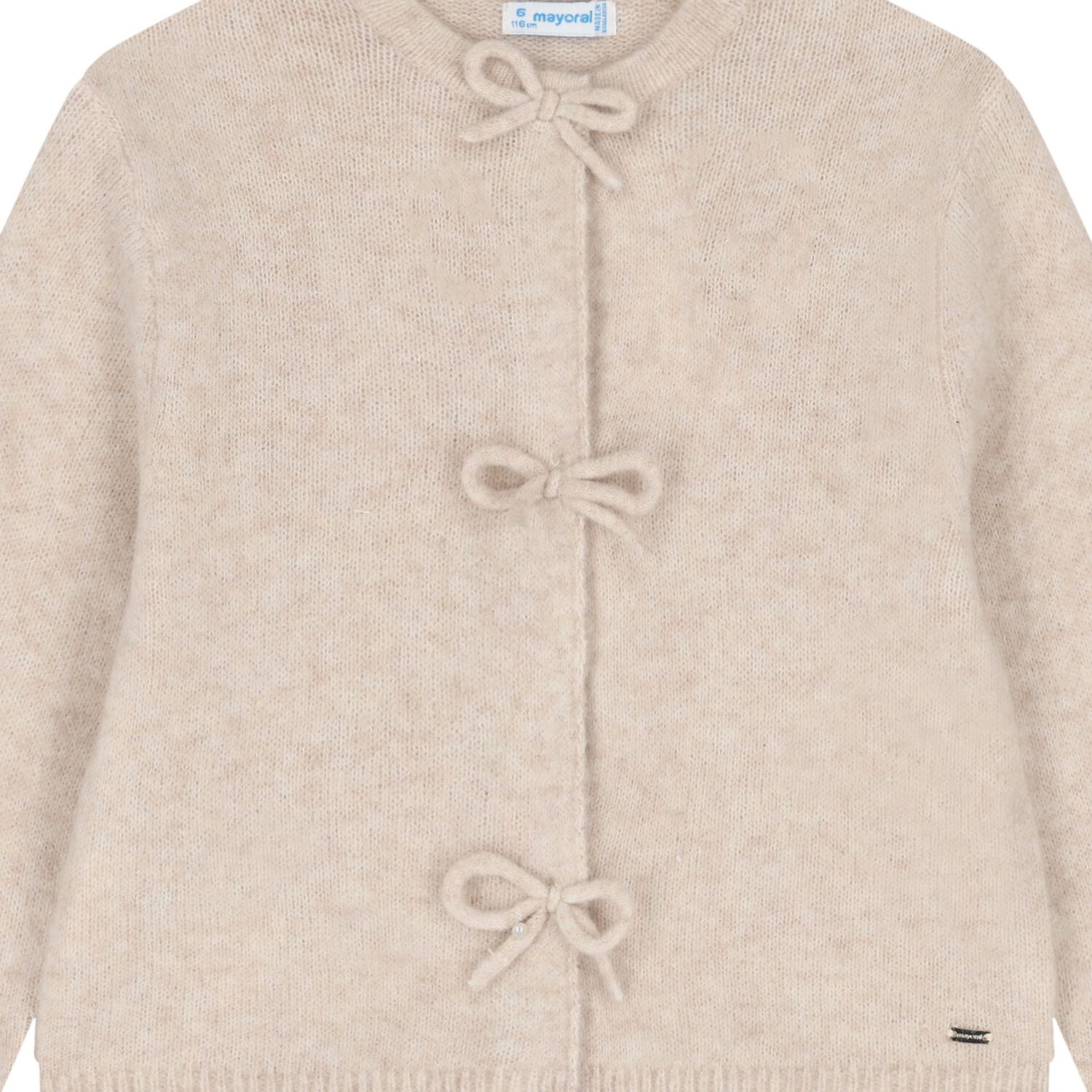 Girls Beige Bow Knitted Cardigan , 3, hi-res