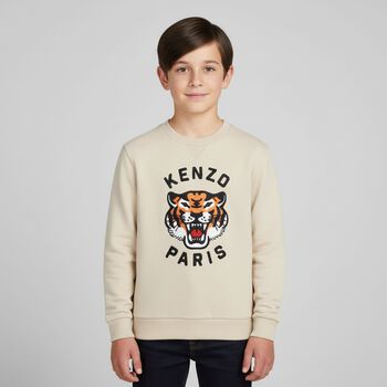 Boys Beige Tiger Logo Sweatshirt