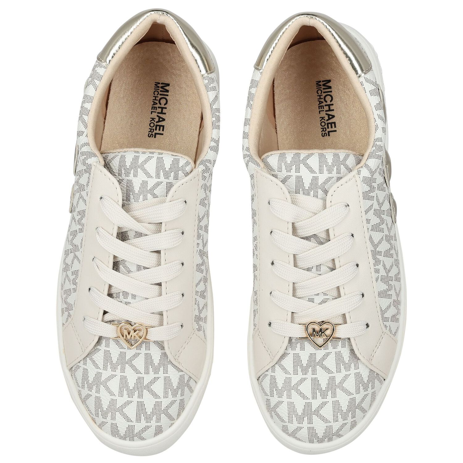 Girls Ivory & Gold Logo Hearts Trainers, 1, hi-res image number null