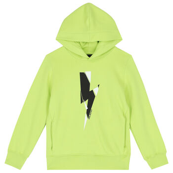 Boys Green Thunderbolt Hooded Top