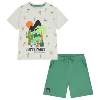 Boys Grey & Green Shorts Set