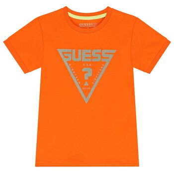 Guess تيشيرت أولاد بالشعار باللون البرتقالي الساطع, 1 تيشيرت أولاد بالشعار باللون البرتقالي الساطع