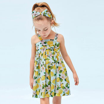 Girls Blue & Yellow Lemon Dress Set