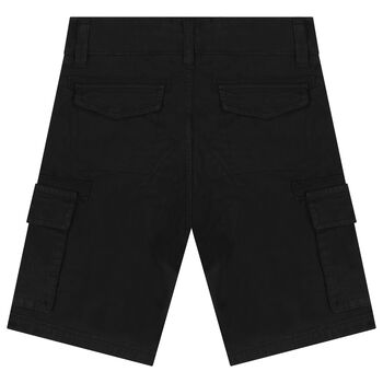 Boys Black Cotton Logo Shorts