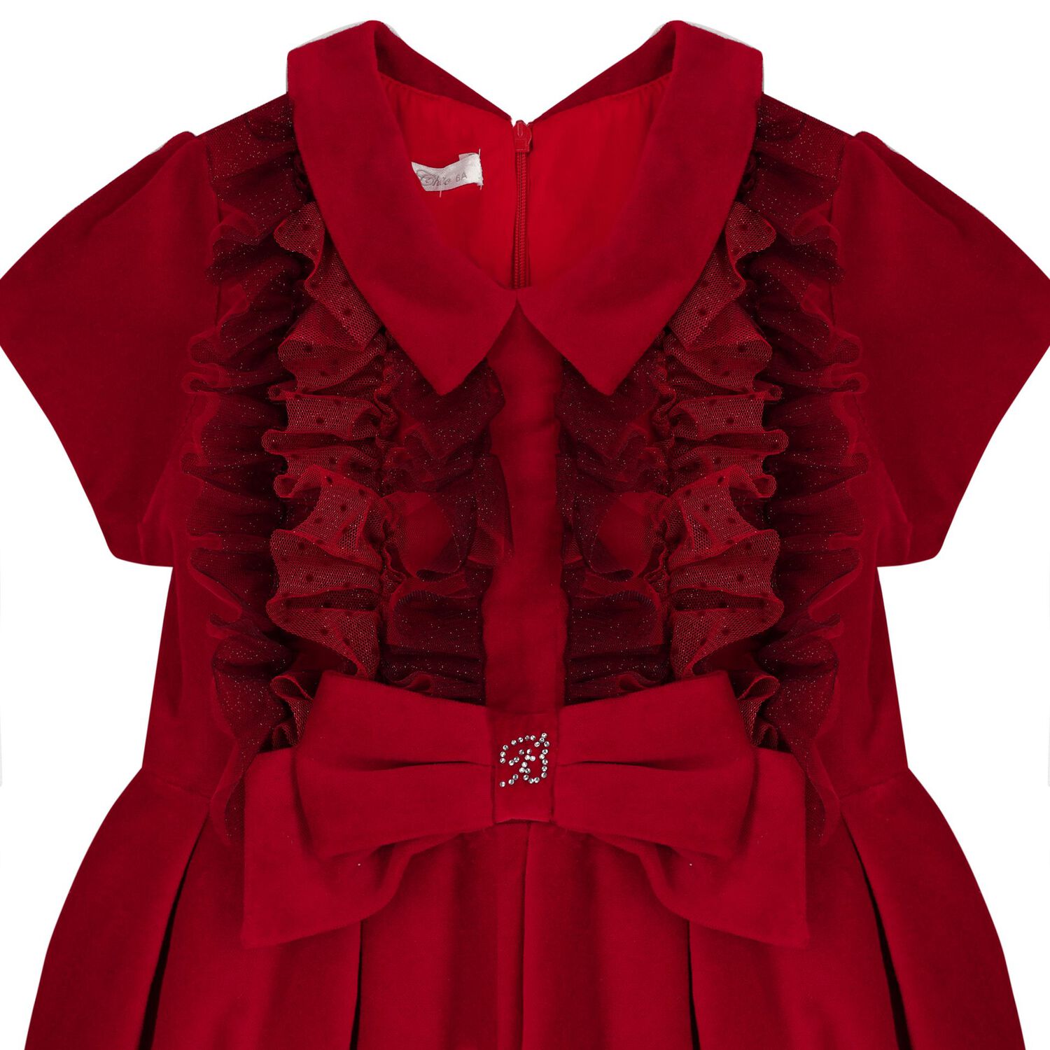 Girls Red Bow Ruffled Tulle Dress, 1, hi-res
