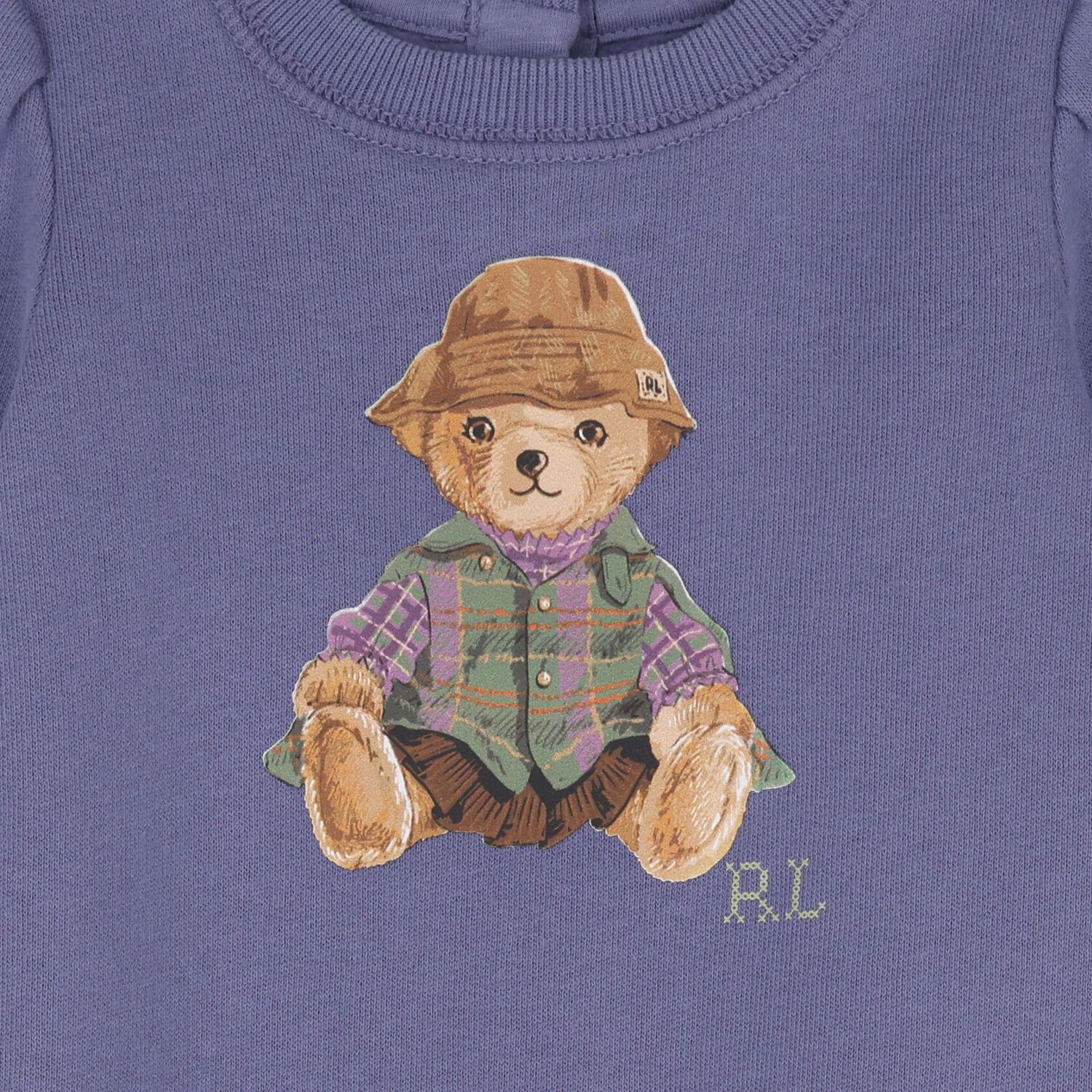 Baby Girls Purple Polo Bear Romper, 1, hi-res