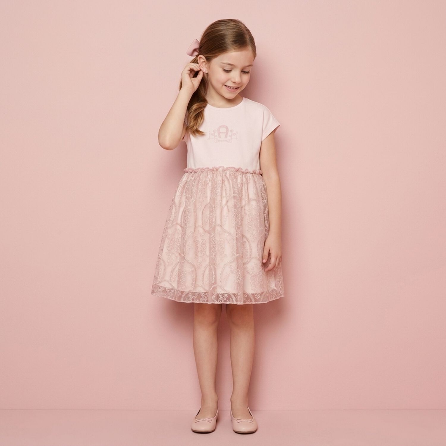 Younger Girls Pink Logo Dress, 2, hi-res