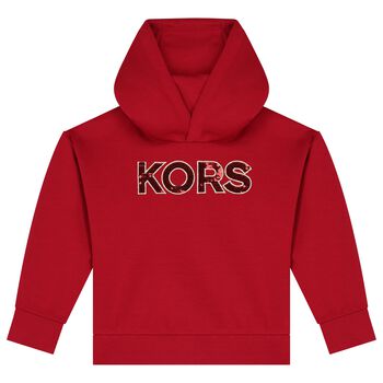 Girls Red Logo Hooded Top