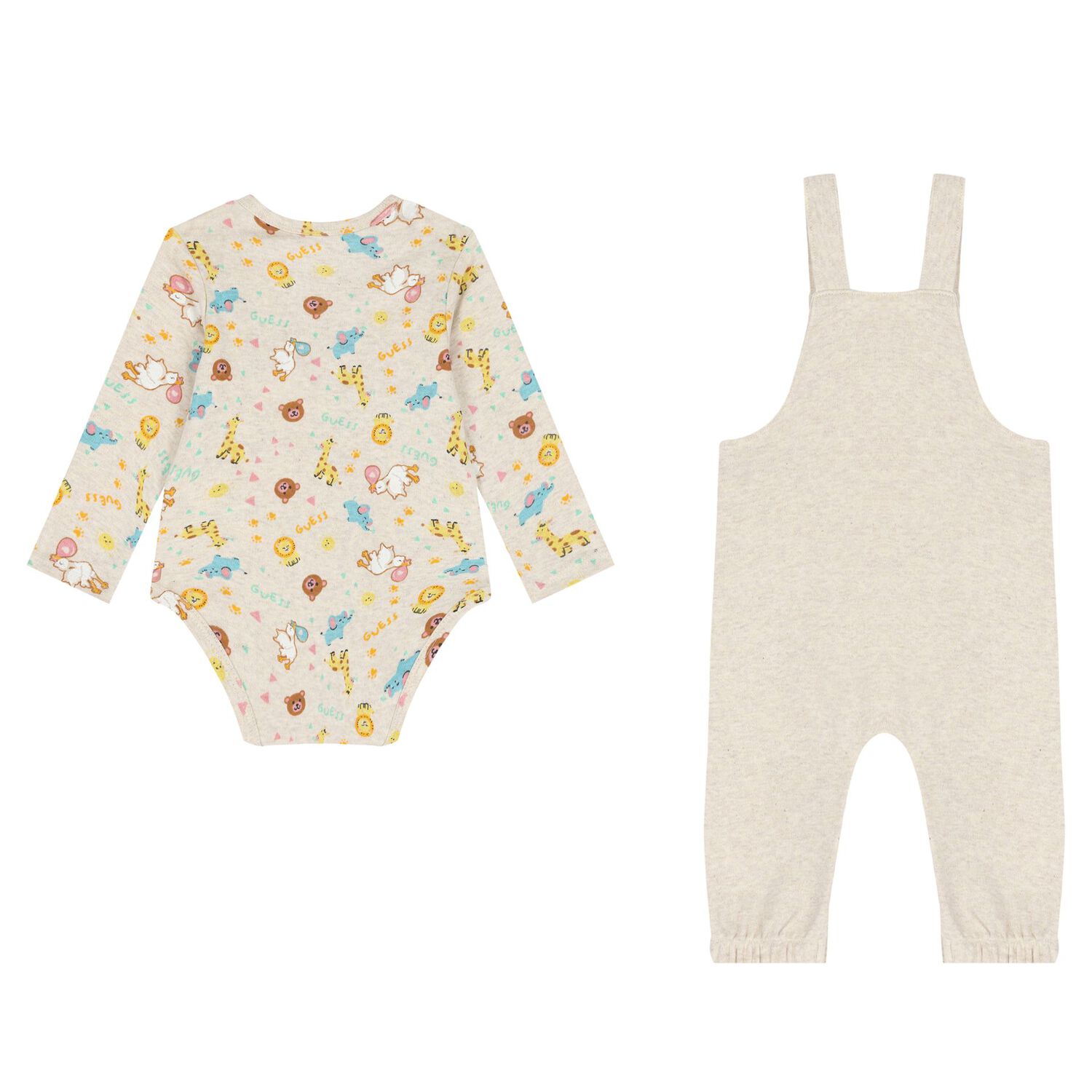 Baby Girls Beige Logo Dungaree Set, 1, hi-res image number null