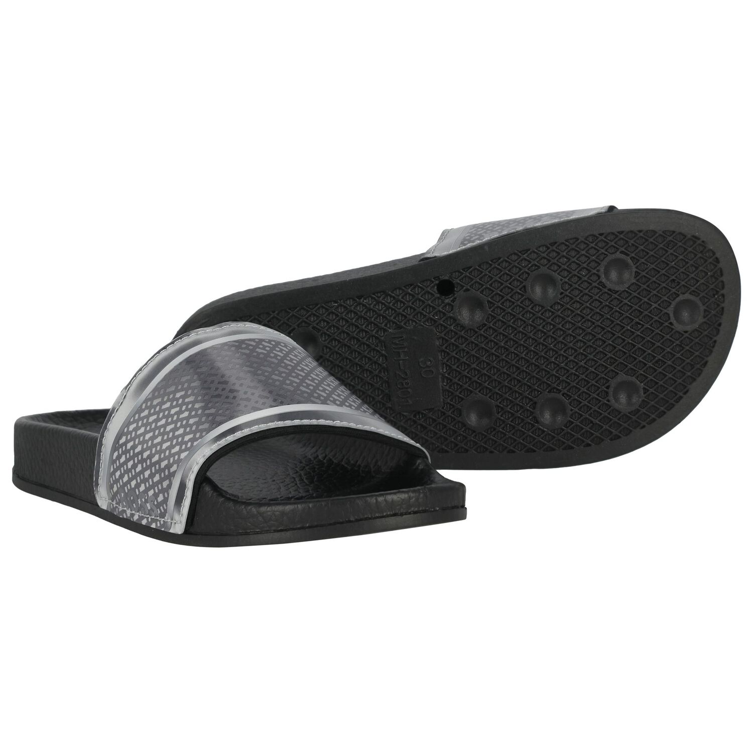 شبشب للأولاد بالشعار  باللون الأسود والفضي , 1, hi-res