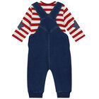 Baby Boys Ivory, Red & Blue Dungaree Set, 1, hi-res