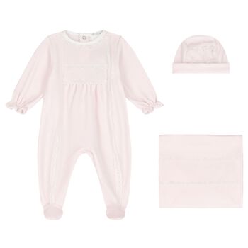 Baby Girls Pink Lace Babygrow Gift Set